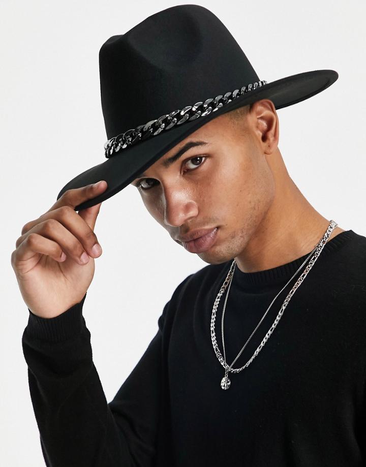 Svnx Chain Detail Fedora Hat In Black
