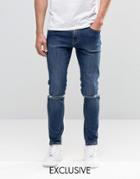 Brooklyn Supply Co Stone Washed Dumbo Jeans With Knee Slit In Skinny Fit - Stone Wash