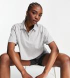 Asos Design Tall Cropped Boxy Polo With Short Sleeve In Gray Heather-grey