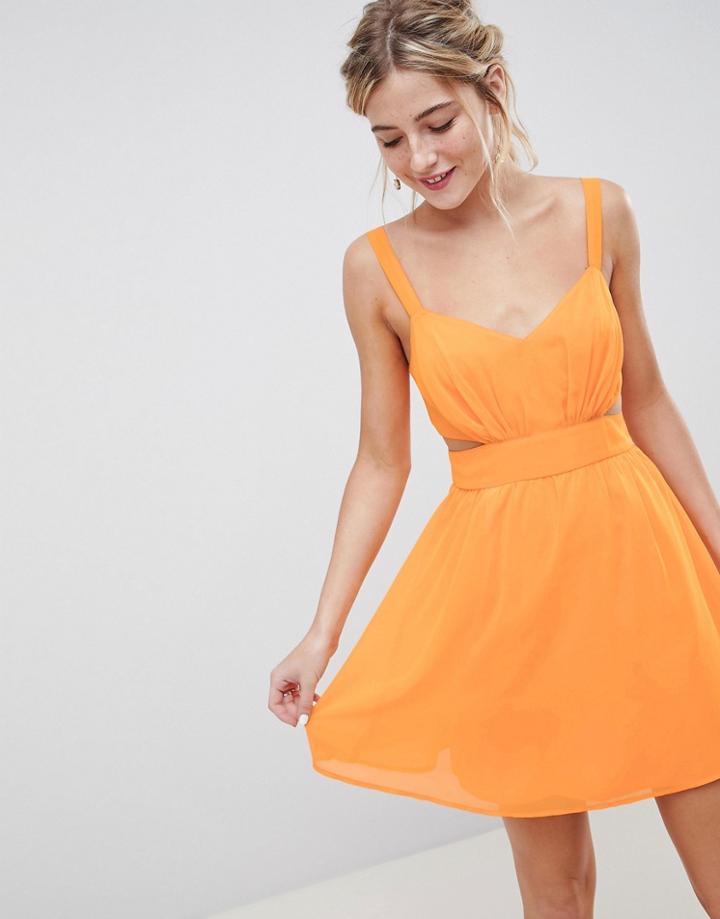 Asos Design Cut Out Mini Dress With Cami Straps - Orange