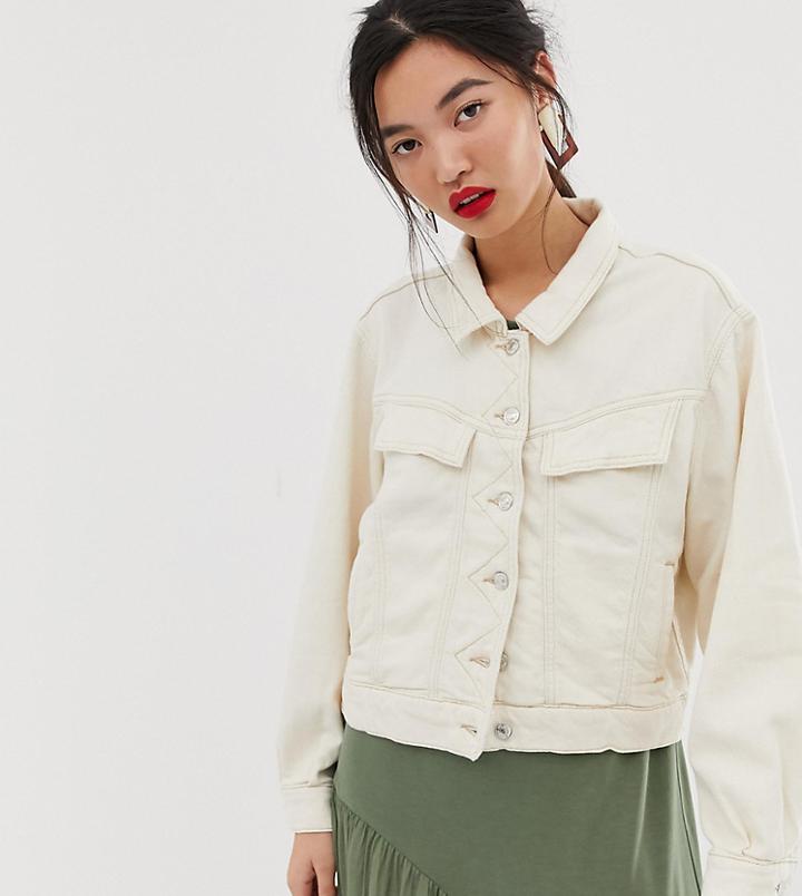Mango Distressed Denim Jacket In Beige - Beige