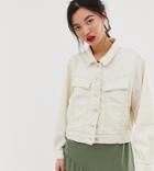 Mango Distressed Denim Jacket In Beige - Beige