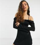 Asos Design Petite Tux Flare Sleeve Skater Mini Dress In Black