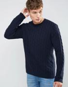 Asos Cable Sweater In Wool Mix - Navy