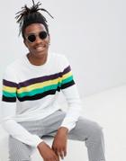 Asos Design Sweater With Chest Stripes In White - White