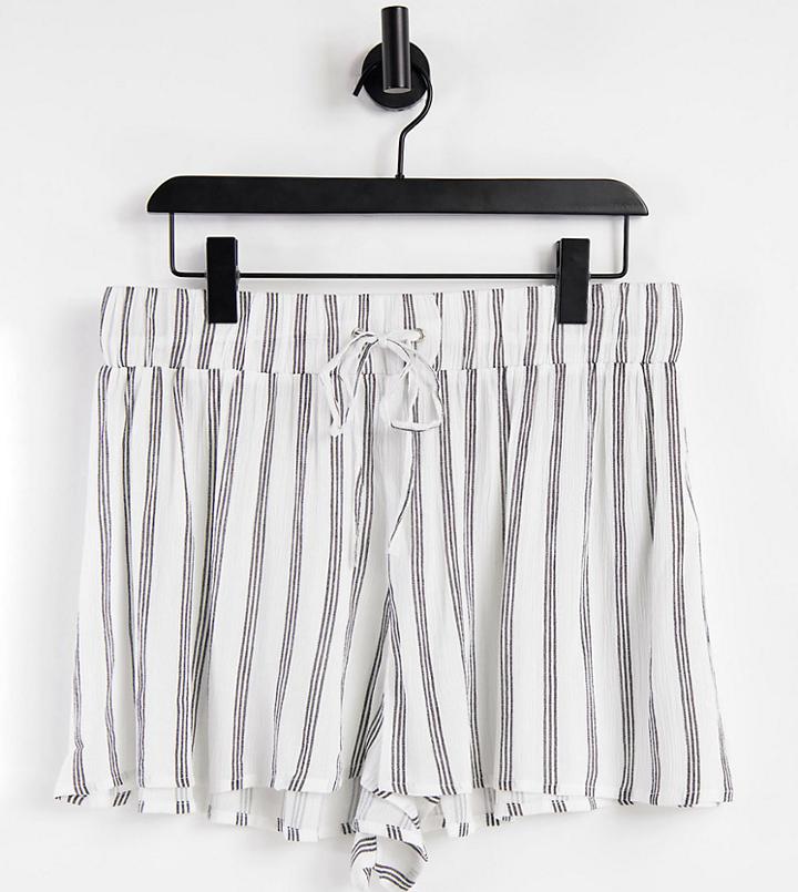 Asos Design Petite Crinkle Short With Tie Waist In Mono Stripe Print-multi