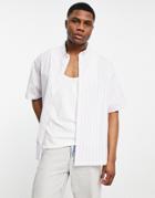 Asos Design Boxy Oversized Shirt In Lilac Stripe-white