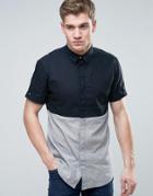 Jack & Jones Core Short Sleeve Shirt In Regular Fit With Block Panel Detail - Navy