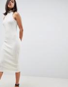 Asos Design Knitted Midi Dress In Skinny Rib - Beige