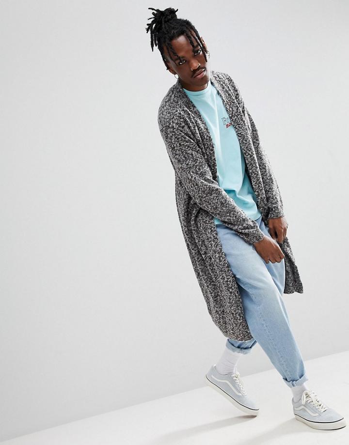 Asos Longline Cardigan In Gray Space Dye Yarn - Gray