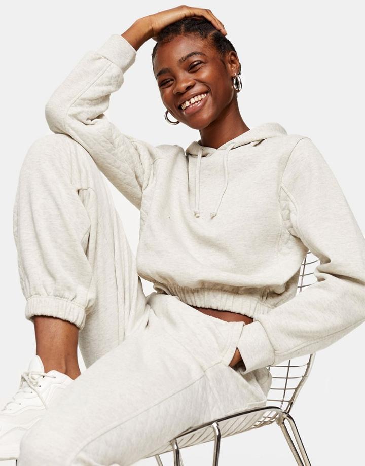 Topshop Quilted Panel Hoodie In Gray-grey