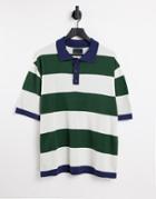 Asos Design Knit Oversized Stripe Rugby Polo Shirt In Green