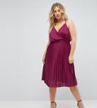 Asos Curve Blouson Wrap Pleated Midi Dress - Purple