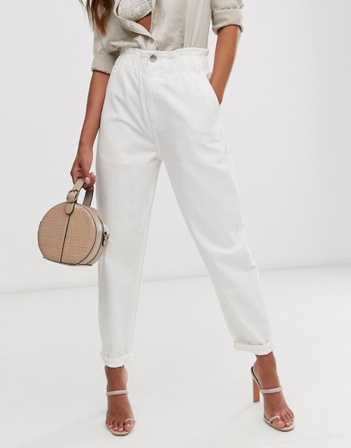 Asos Design Soft Peg Jeans In White With Elasticated Cinched Waist Detail
