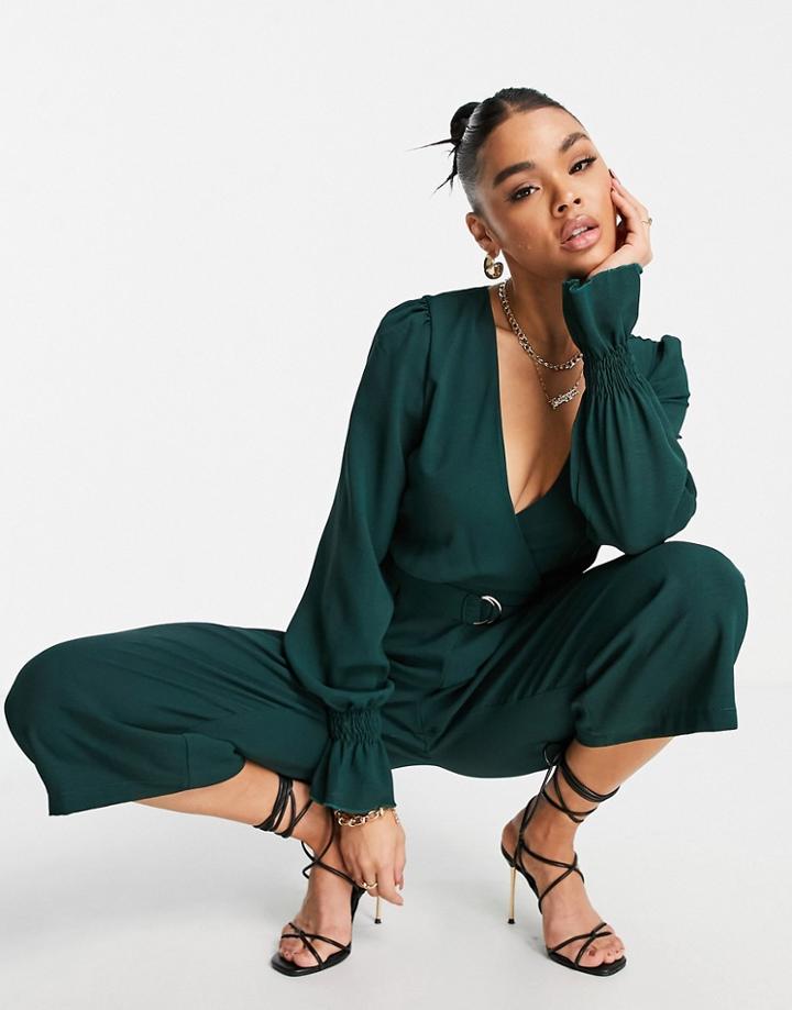 Ax Paris Plunge Front Jumpsuit In Green