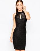 Jessica Wright Lace Midi Dress - Black Striped Lace