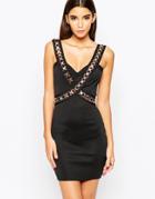 Wow Couture Gold Trim Bandage Dress - Black