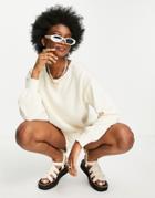 Pieces Organic Cotton Volume Sleeve Knitted Top In Cream - Part Of A Set-white