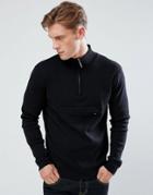 Bellfield Zip Neck Sweater With Check Pocket - Black