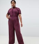 Asos Design Curve Tea Jumpsuit With Lace Inserts - Purple