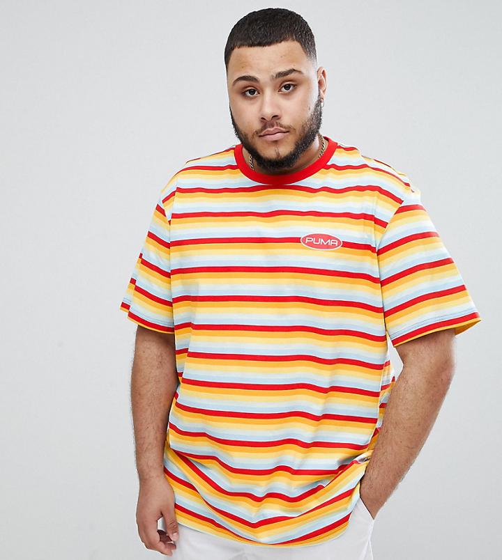Puma Plus Organic Cotton T-shirt In Retro Stripe In Orange Exclusive To Asos - Orange