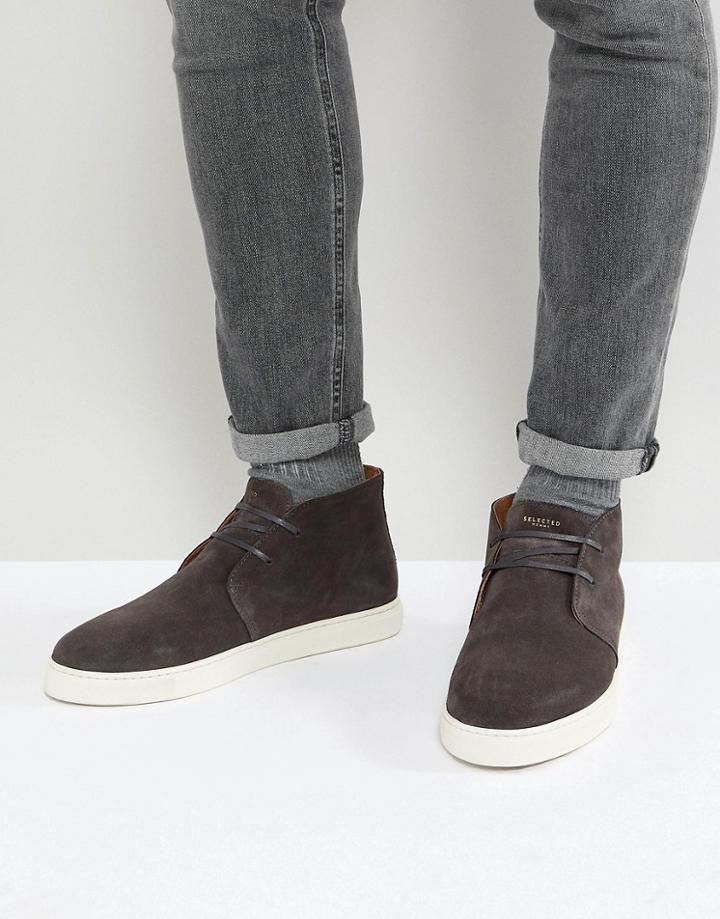 Selected Homme Suede Mid Top Sneaker - Gray