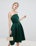 Asos Design Bandeau Crop Top Prom Midi Dress-green