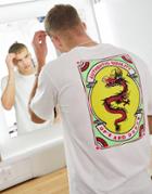 Selected Homme Cotton Oversized T-shirt With Dragon Back Print In White - White