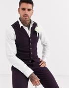 Asos Design Wedding Super Skinny Suit Suit Vest In Wool Mix Twill In Burgundy