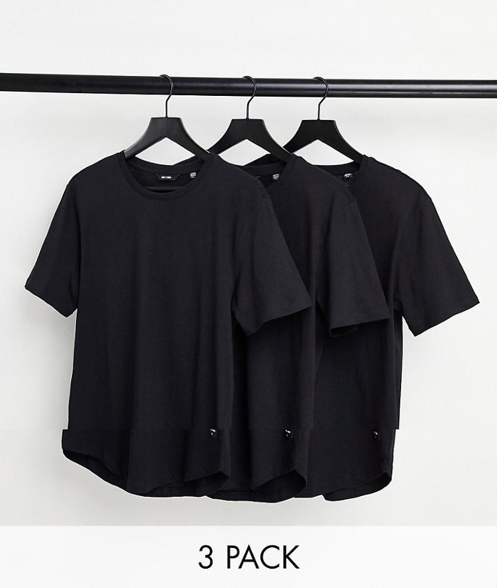 Only & Sons 3 Pack Longline Curved Hem T-shirt In Black