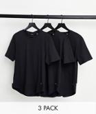 Only & Sons 3 Pack Longline Curved Hem T-shirt In Black