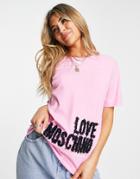 Love Moschino Textured Box Logo T-shirt In Pink
