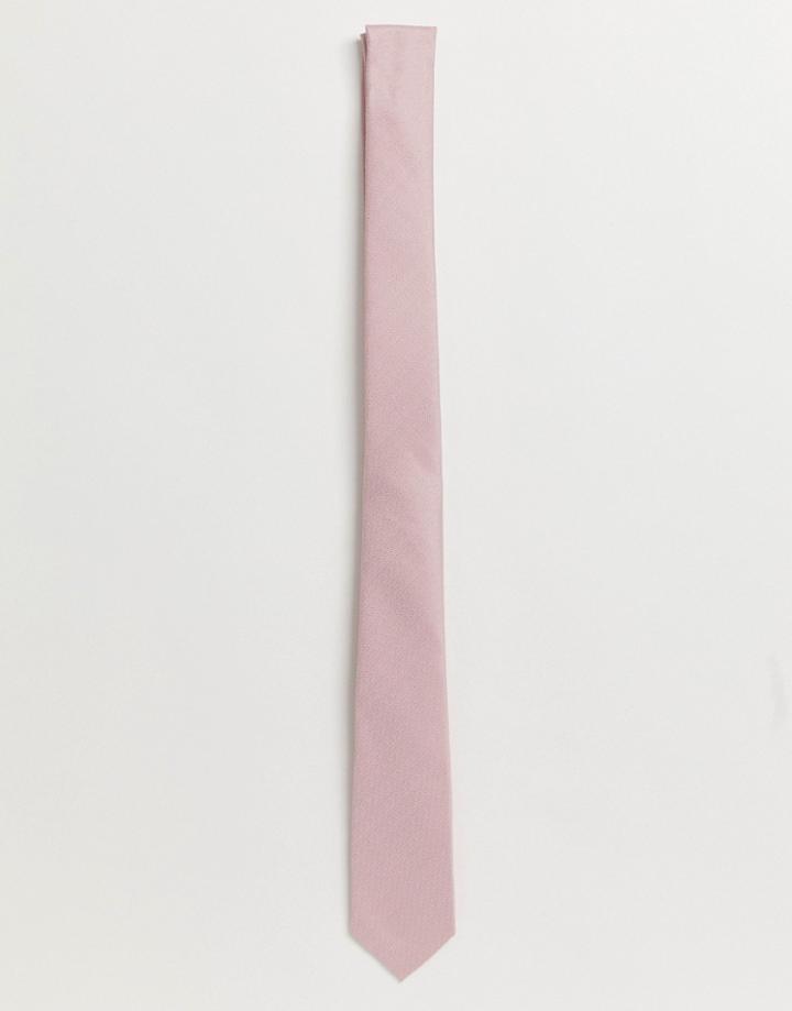 Asos Design Wedding Textured Slim Tie In Pink - Pink