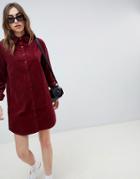 Asos Design Cord Shirt Dress In Oxblood-red