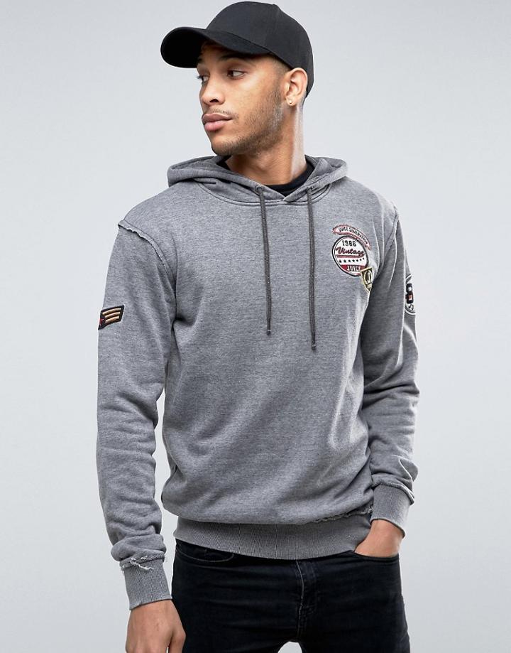 Juice Pullover Hoodie With Patches - Gray