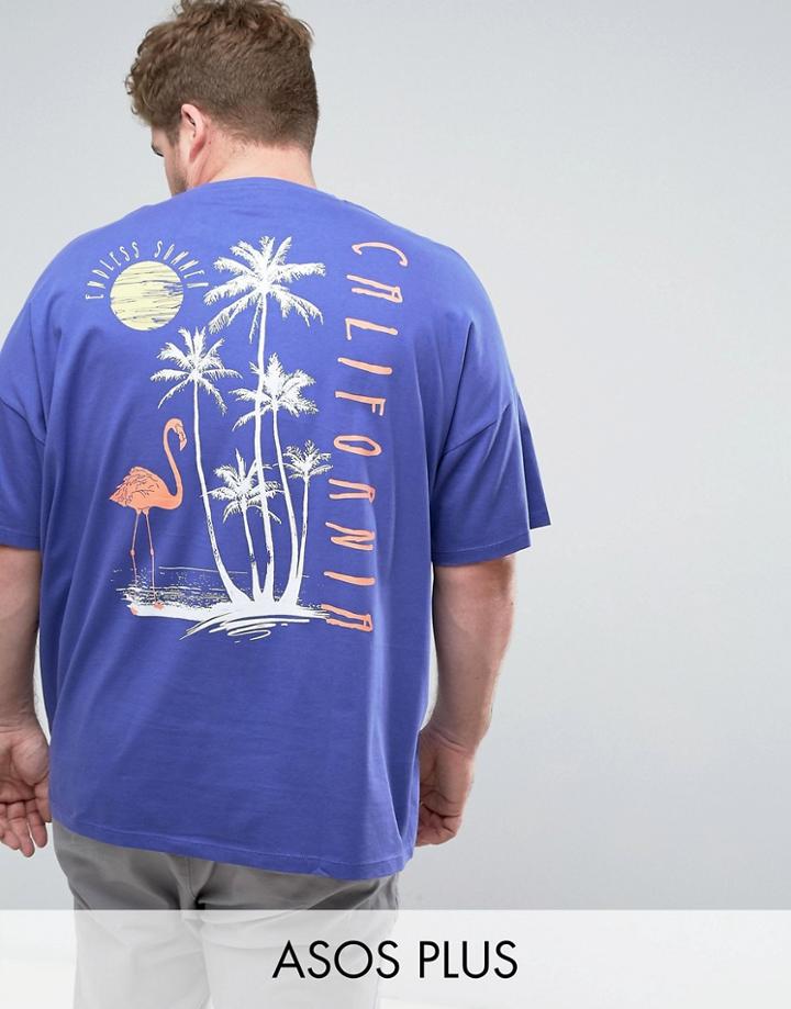 Asos Plus Super Oversized T-shirt With Palm Back Print In Purple - Purple