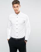 Asos Super Skinny Shirt In White With Contrast Buttons - White