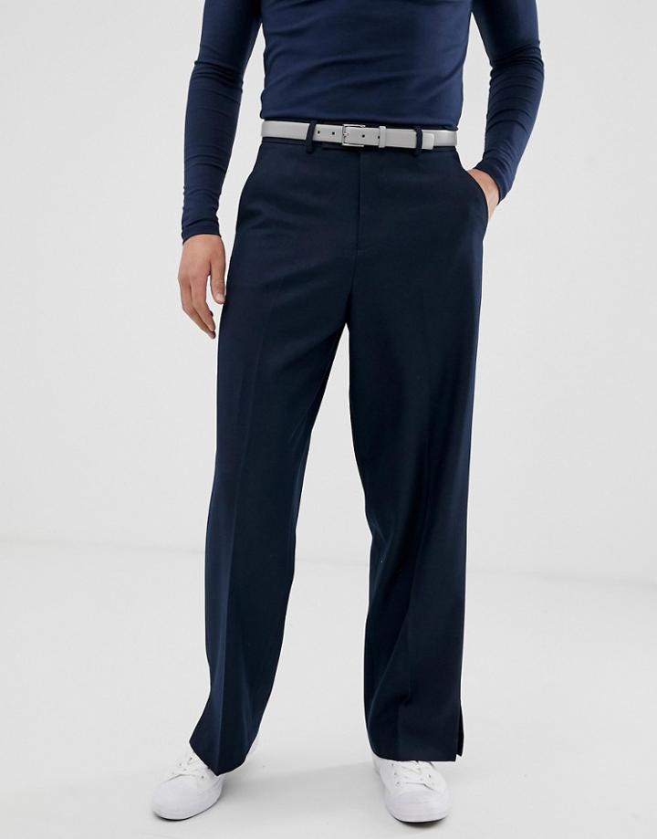 Asos Design Wide Leg Smart Pants In Indigo - Blue