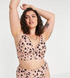 Asos Design Curve Recycled Twist Front Crop Bikini Top In Natural Splotch Print-multi