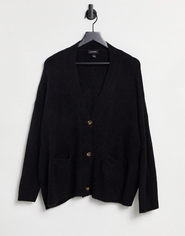 Monki Bobbi Chunky Knit Cardigan In Black
