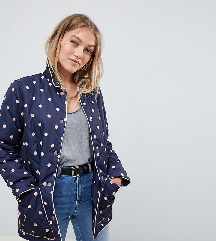 Asos Design Petite Quilted Jacket In Polka Dot - Navy