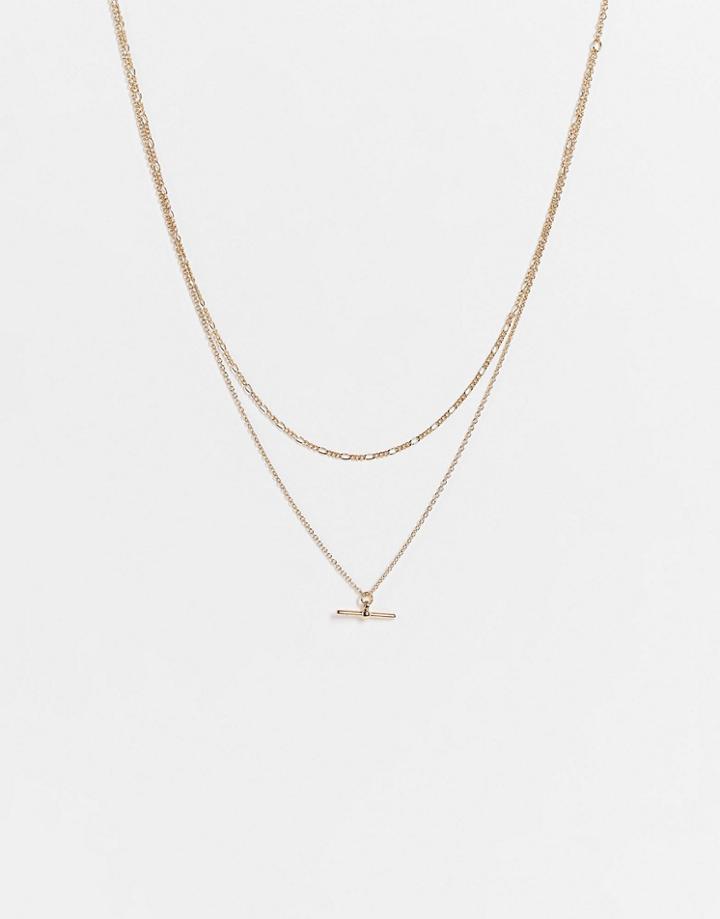 Topshop Fine T Bar Pendant Multirow Necklace In Gold