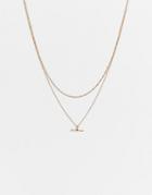 Topshop Fine T Bar Pendant Multirow Necklace In Gold