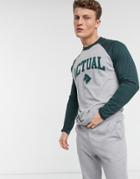 Asos Actual Relaxed Cut & Sew Long Sleeve T-shirt In Gray Marl & Green-multi