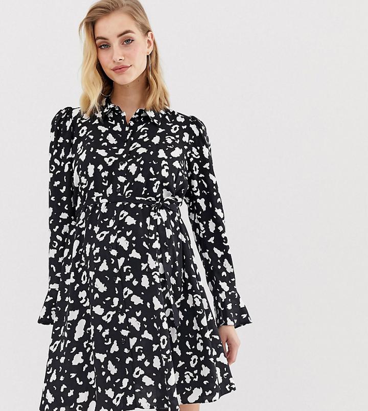 Asos Design Maternity Long Sleeve Shirt Dress In Mono Leopard Print-multi