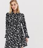Asos Design Maternity Long Sleeve Shirt Dress In Mono Leopard Print-multi