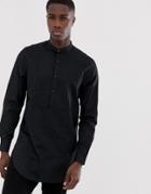 Asos Design Regular Fit Overhead Longline Shirt With Bib Detail In Black