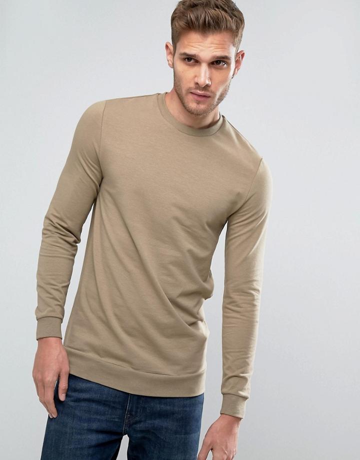 Asos Longline Lightweight Muscle Sweatshirt In Beige - Beige