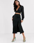 Outrageous Fortune Lace Insert Midi Skirt With Fluted Hem In Black