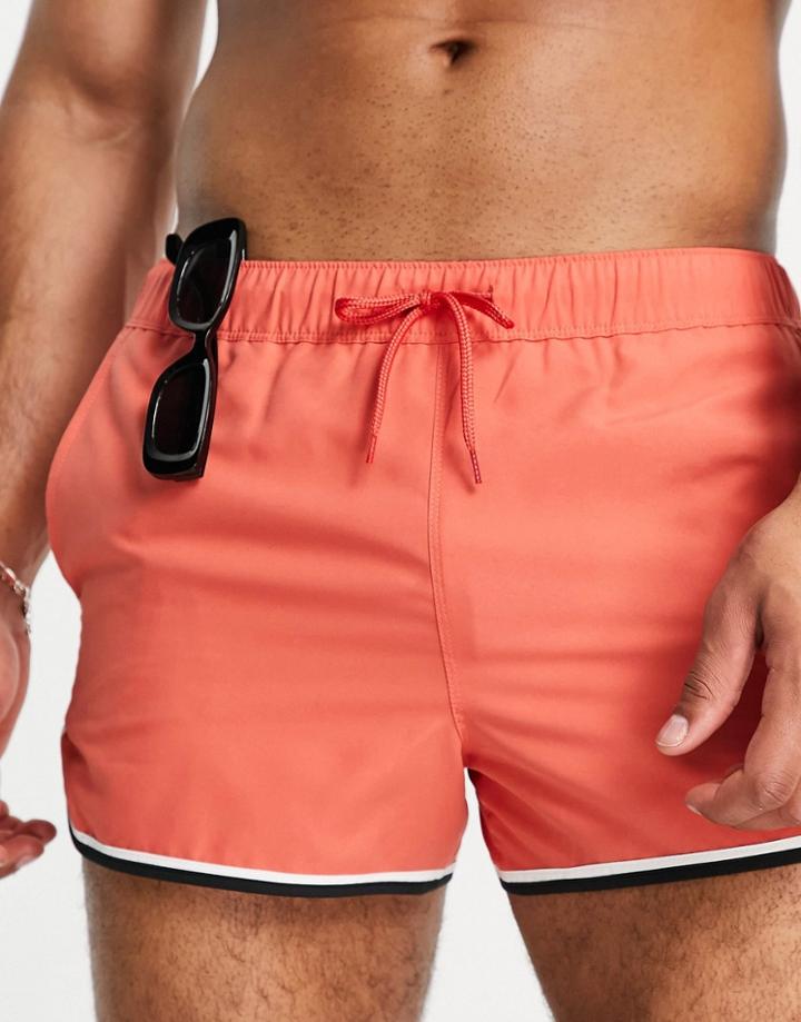 Asos Design Runner Swim Shorts In Red With Contrast Binding